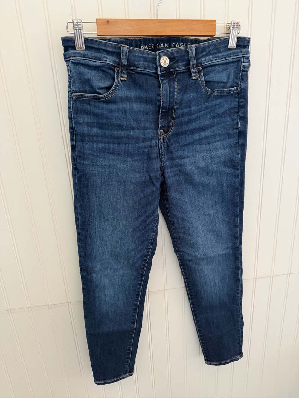 American Eagle Outfitters Dark Blue Cropped High-Rise Skinny Jeans